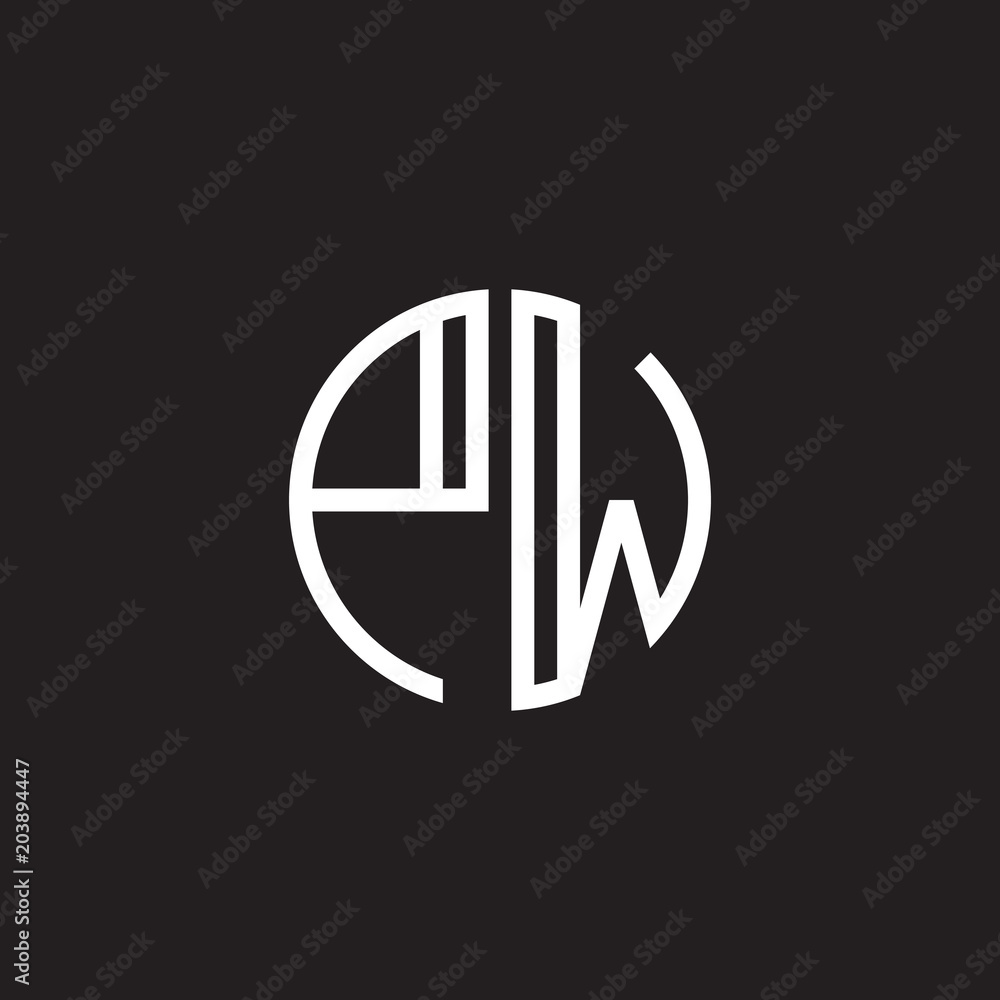 Initial letter PW, minimalist line art monogram circle shape logo, white color on black background Initial letter PW, minimalist line art monogram circle shape logo, white color on black background