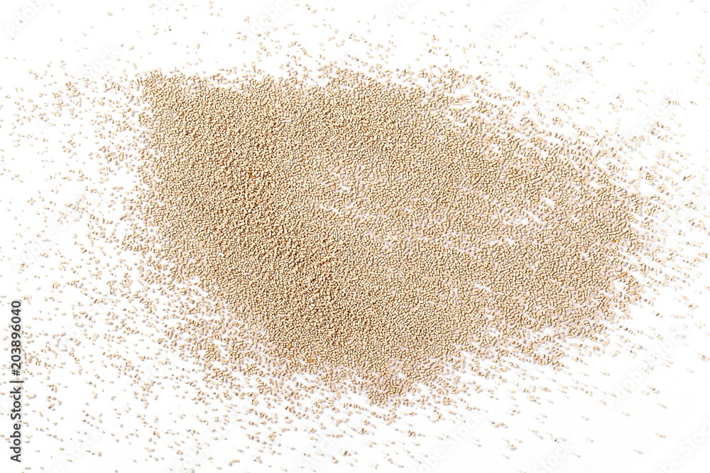 Active dry yeast isolated on white background, top view Active dry yeast isolated on white background, top view