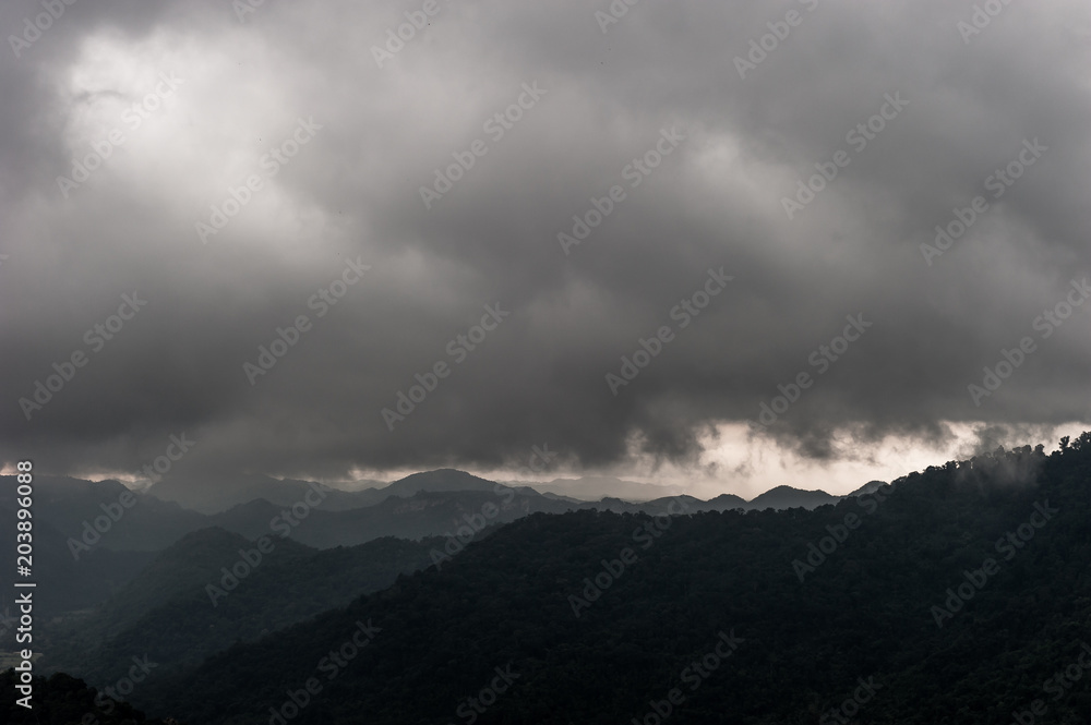 Strom clouds above rainforest at Viewpoint Of Khao Yai National Park, Nakhonratsima, THAILAND