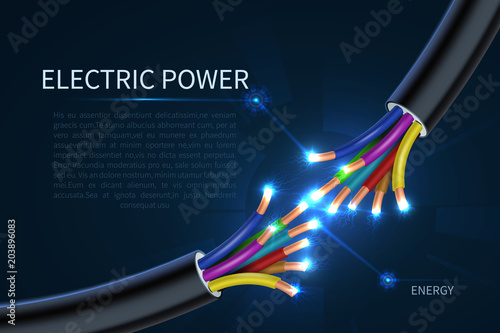 Electric power cables, energy electrical wires abstract industrial vector background