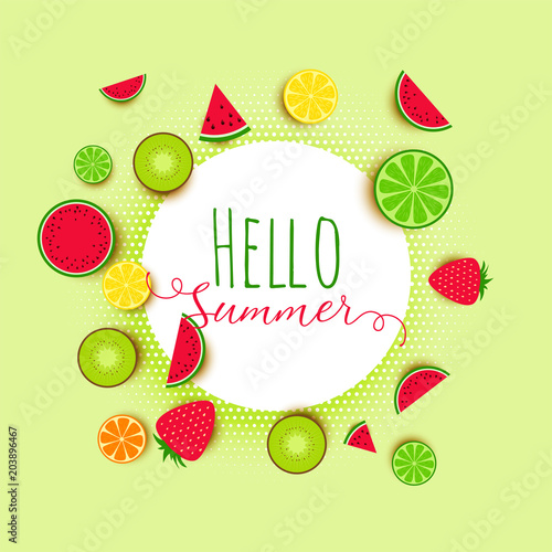 hello summer fruits banner background