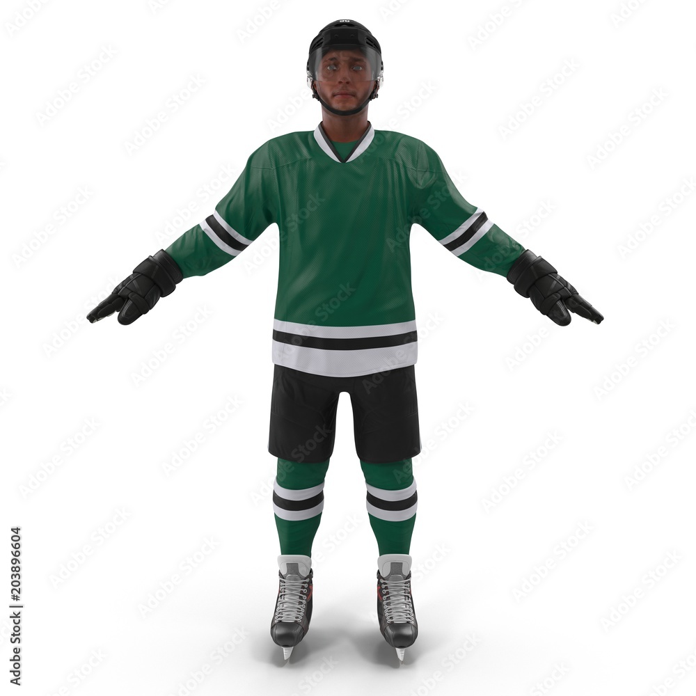 Hockey Player on white. Front view. 3D illustration