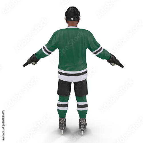 Hockey Player on white. Rear view. 3D illustration