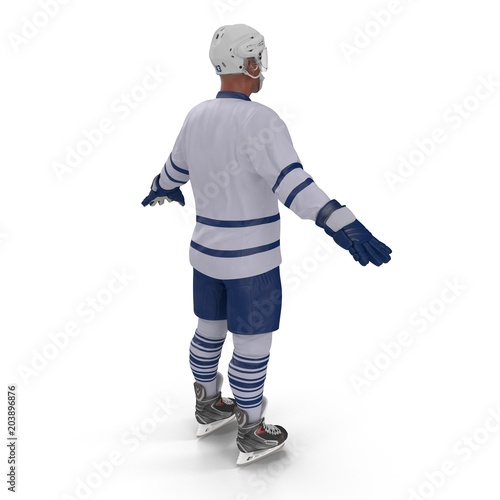 Hockey Player on white. Rear view. 3D illustration