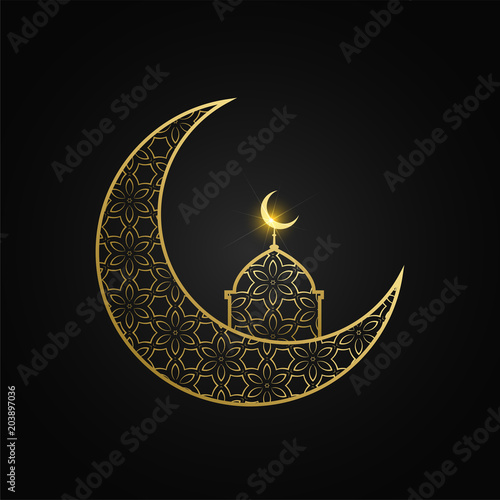 creative eid mubarak moon and mosque design