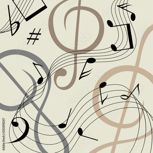 Beige musical background with black notes.