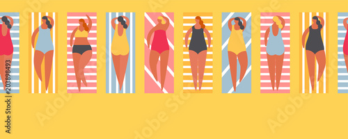 Summer people on the beach. Vector illustration seamless border