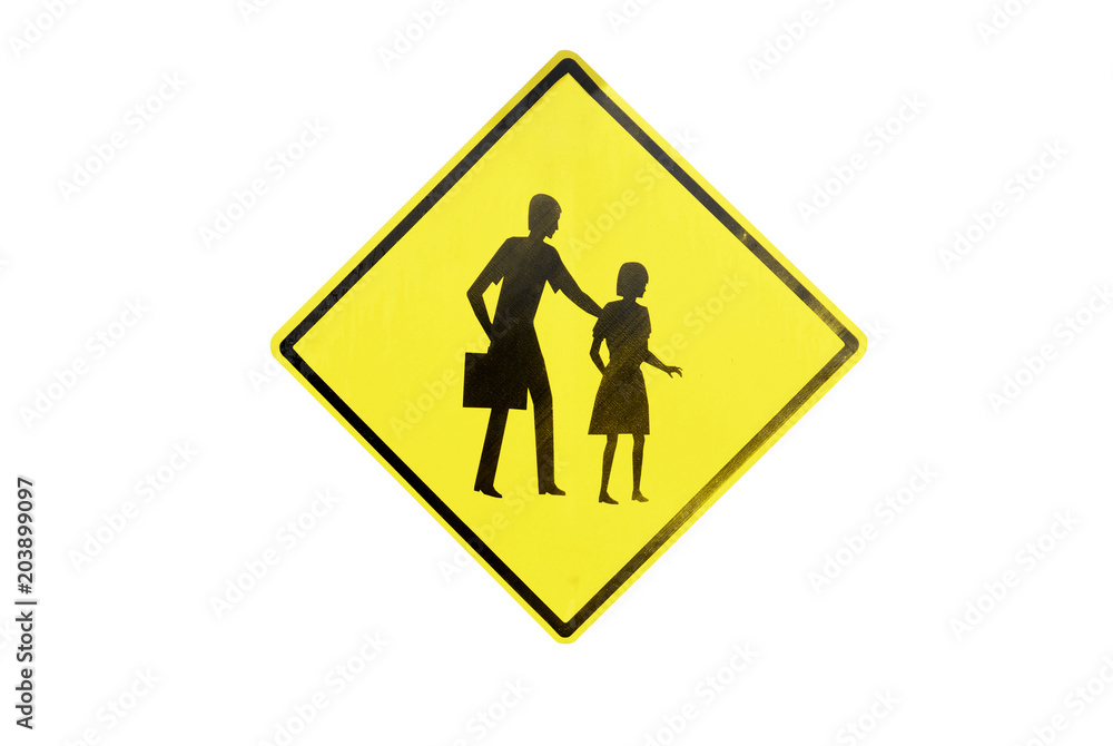 yellow Traffic Signs” school zone “ isolated at on white background of file with Clipping Path . yellow Traffic Signs” school zone “ isolated at on white background of file with Clipping Path .