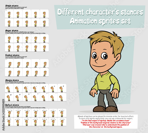 Cartoon boy character animation sprites sheet set