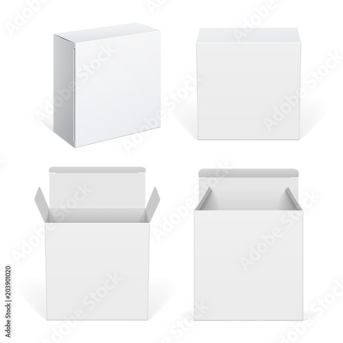 Realistic White Package Cardboard Box set