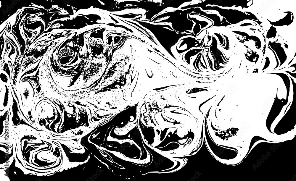 Black and white liquid texture. Hand drawn marbling illustration. Abstract vector background. Monochrome marble pattern. Black and white liquid texture. Hand drawn marbling illustration. Abstract vector background. Monochrome marble pattern.