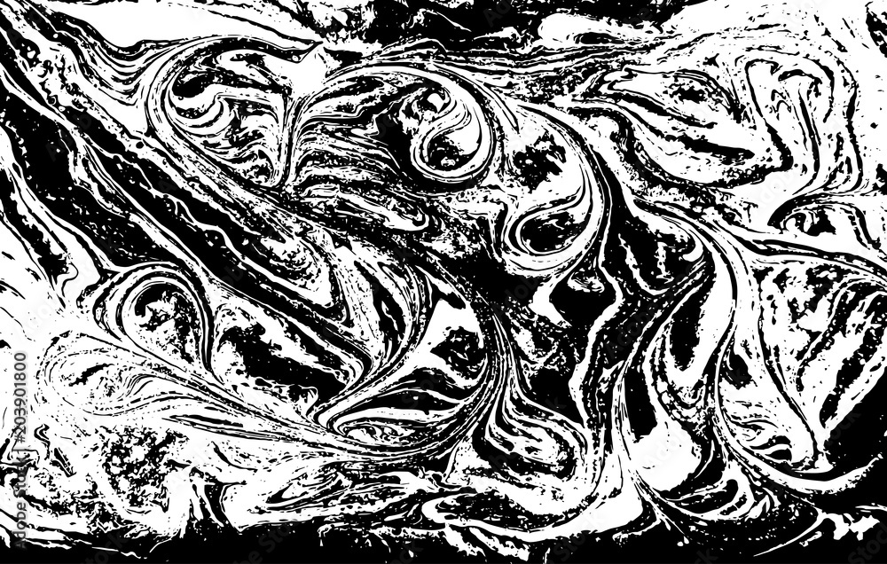 Fototapeta premium Black and white liquid texture. Hand drawn marbling illustration. Abstract vector background. Monochrome marble pattern.