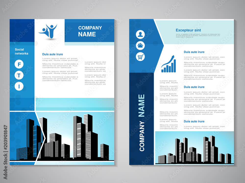 Vector modern brochure, abstract flyer with background of buildings. City scene. Layout template. For A4 size. Poster of blue, yellow and white color. Magazine cover. Vector modern brochure, abstract flyer with background of buildings. City scene. Layout template. For A4 size. Poster of blue, yellow and white color. Magazine cover.