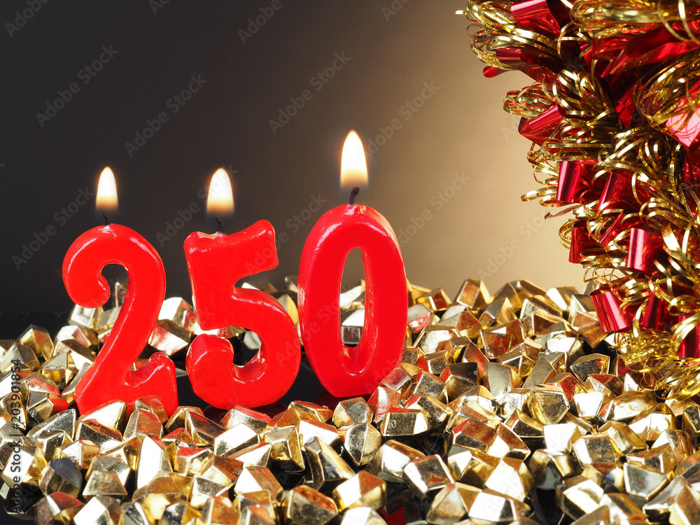 Abstract Background for birthday or anniversary. Red candles showing Nr.  250 Stock Photo | Adobe Stock