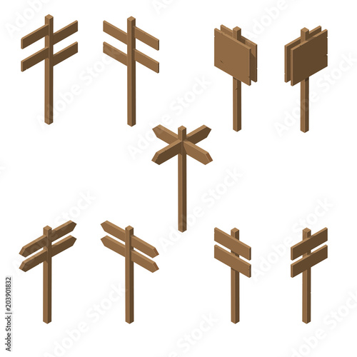 Isometric wooden pointers.