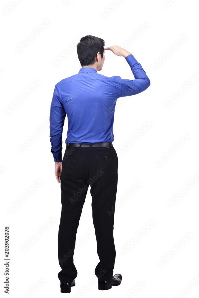 Portrait of asian businessman looking up something standing Portrait of asian businessman looking up something standing