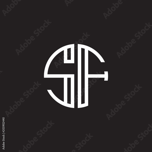 Initial letter SF, minimalist line art monogram circle shape logo, white color on black background