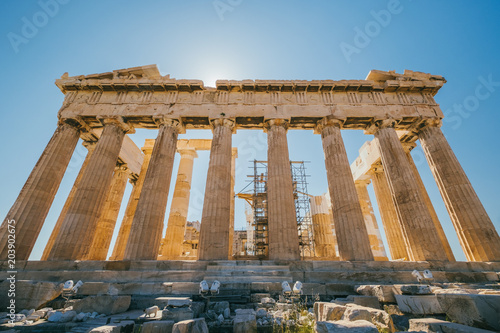 Downview from Parthenon temple in Restoration Project . Acropolis in Athens, Greece photo