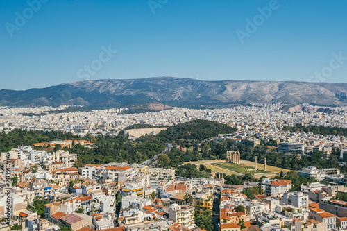 Aerial View of the Temple of Olympic Zeus and the Panathenaic Staidum in Athens, Greece