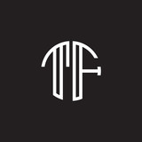 Initial letter TF, minimalist line art monogram circle shape logo, white color on black background