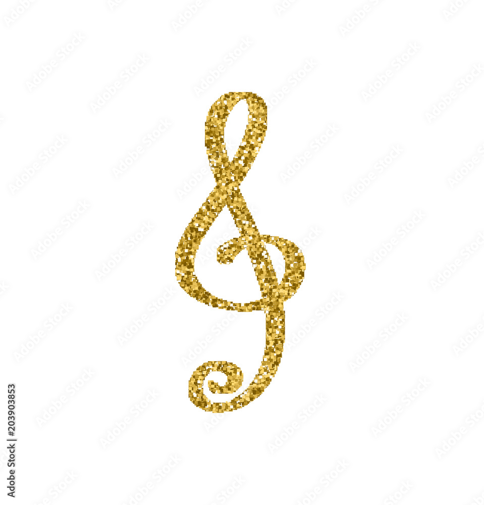 Fototapeta premium Vector gold glitter treble clef. Simple treble clef vector icon isolated on white background.Hand drawn music note