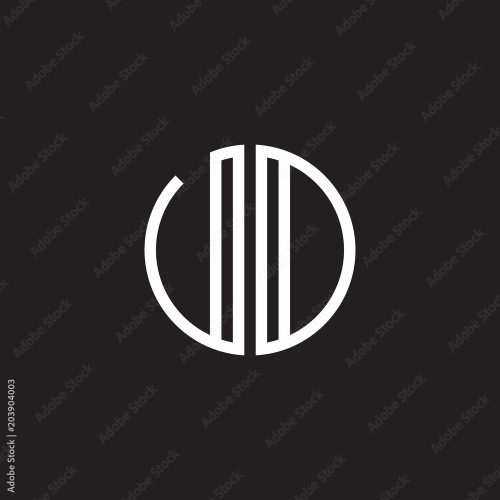 Initial letter UD, VD, UO, VO, minimalist line art monogram circle shape logo, white color on black background Initial letter UD, VD, UO, VO, minimalist line art monogram circle shape logo, white color on black background