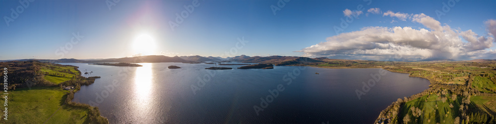 Panoramic view of Loch Lomond, the largest inland stretch of water in Great Britain by surface area. Scotland, UK