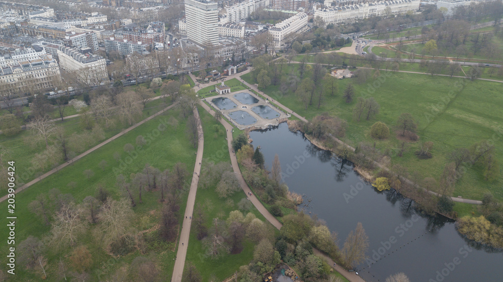 Aerial view of London Hyde Park UK United Kingdom drone top view