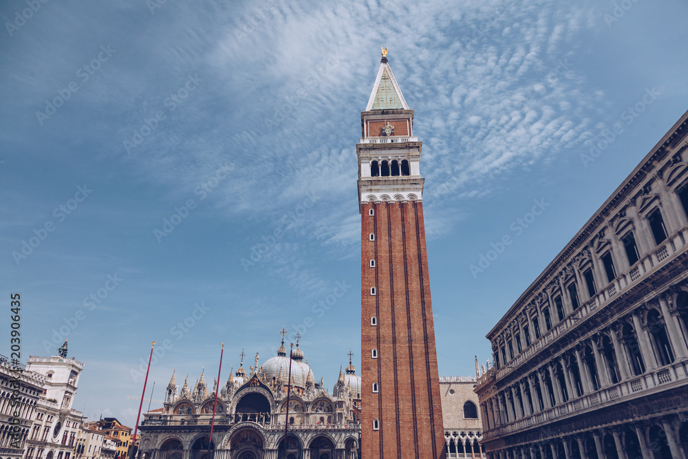 Wide angle view of St Mark's Square in Venice