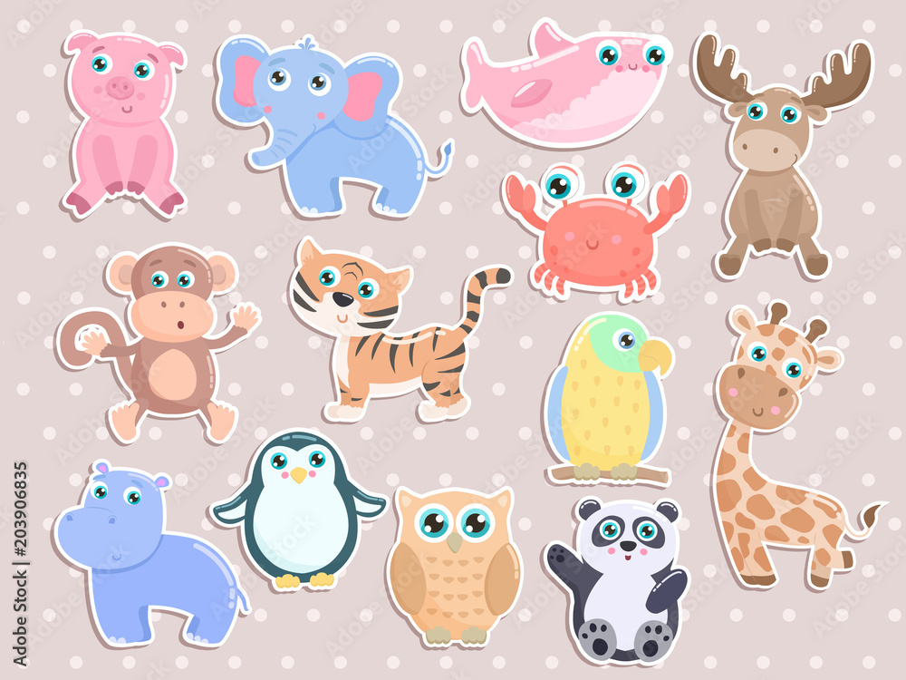 Cute animal stickers vector set. Flat design. Cute animal stickers vector set. Flat design.