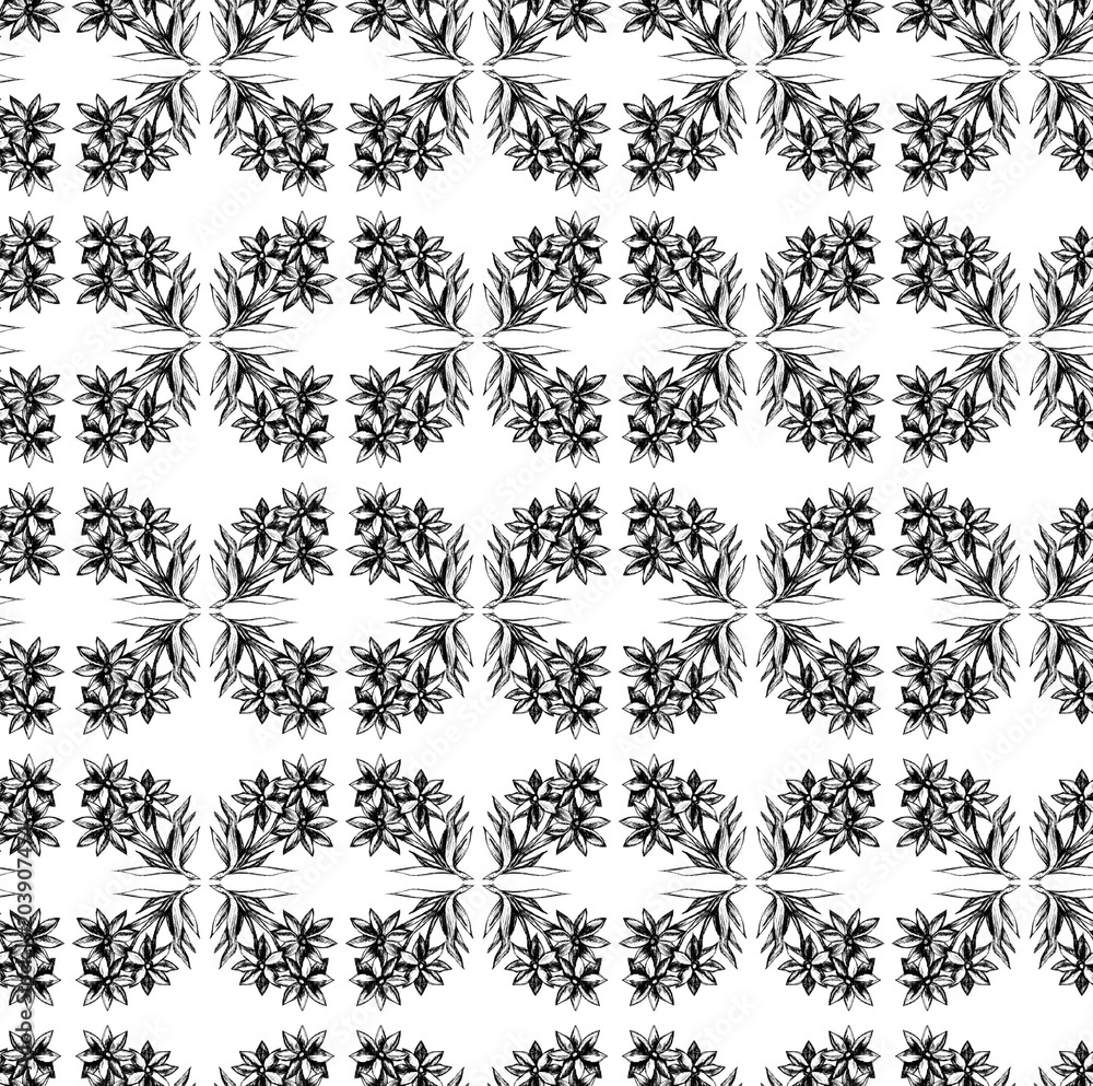 Obraz premium Seamless decoarive pattern with a flwers in a black - white colors