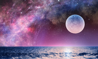 Fototapete Vollmond Vollmond am funkelnden Sternenhimmel  © Sergey Nivens