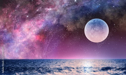 Obraz Księżyc w pełni w nocy gwiaździste niebo