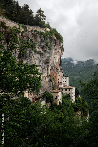 View of the mountains in northern Italy. Sanctuary of Madonna della Corona 