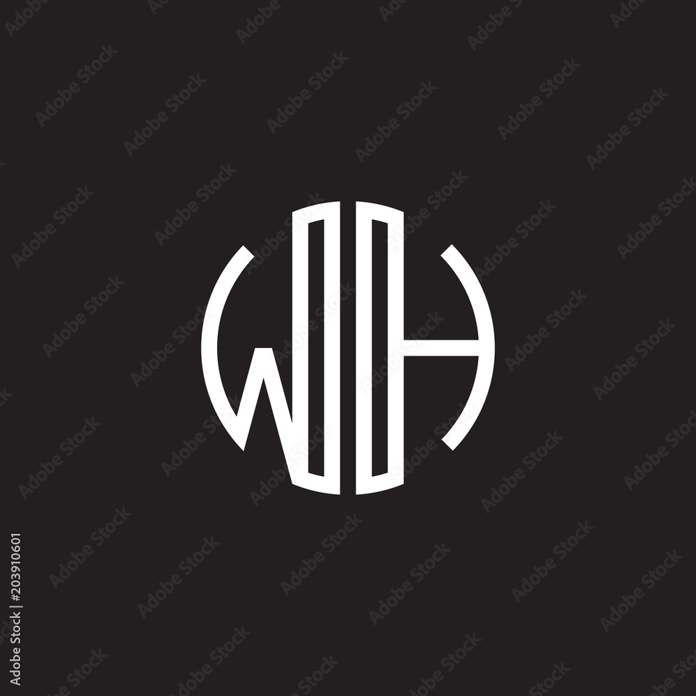Initial letter WH, minimalist line art monogram circle shape logo, white color on black background Initial letter WH, minimalist line art monogram circle shape logo, white color on black background