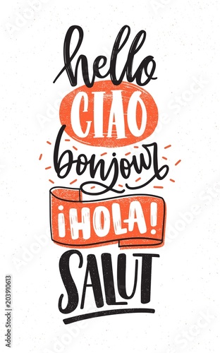 Word Hello in different languages - English, French, Spanish, Italian