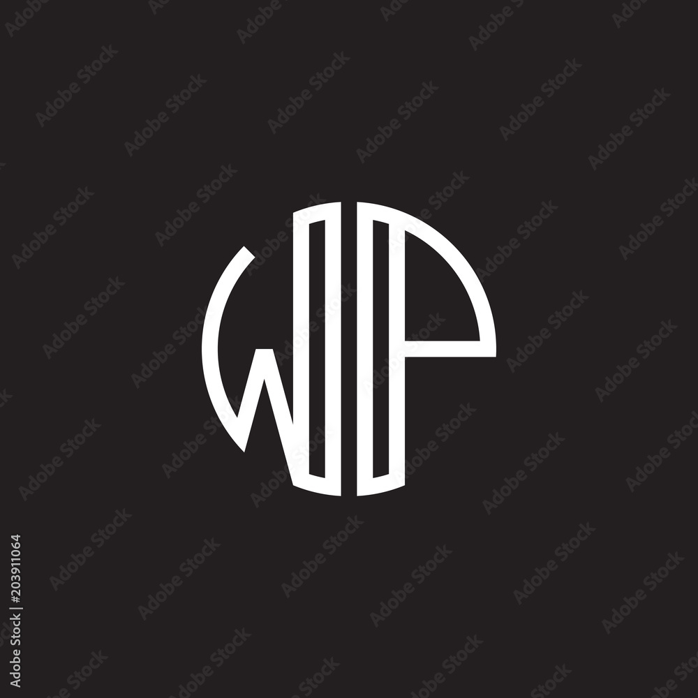 Initial letter WP, minimalist line art monogram circle shape logo, white color on black background Initial letter WP, minimalist line art monogram circle shape logo, white color on black background