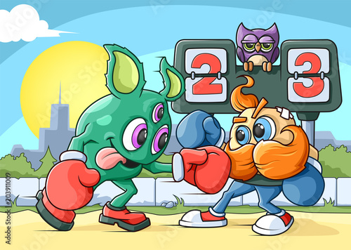 Boxing Monsters. A Colored Vector Illustration