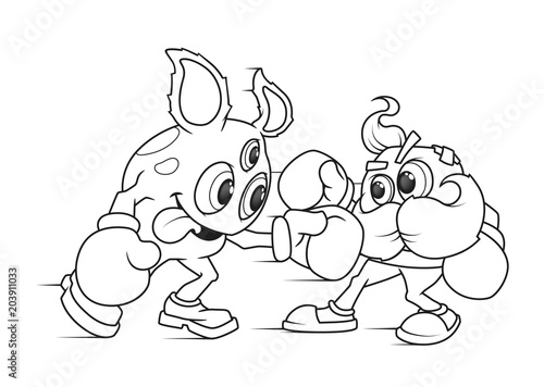 Boxing Monsters Coloring Book. Isolated on a White Background