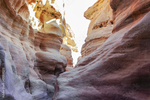 Beautiful geological formation in desert, colorful sandstone canyon walking route