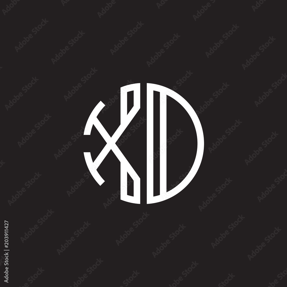 Initial letter XD, XO, minimalist line art monogram circle shape logo, white color on black background Initial letter XD, XO, minimalist line art monogram circle shape logo, white color on black background