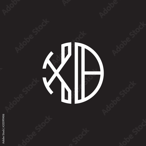 Initial letter XB, minimalist line art monogram circle shape logo, white color on black background
