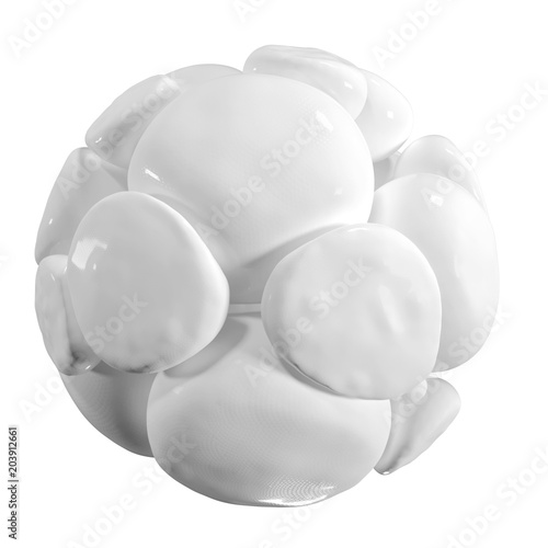 Abstract 3d organic shape. Soft white balls with light reflections. Graphic design element for poster, banner, web and other creative projects. Isolated illustration on white background, square frame