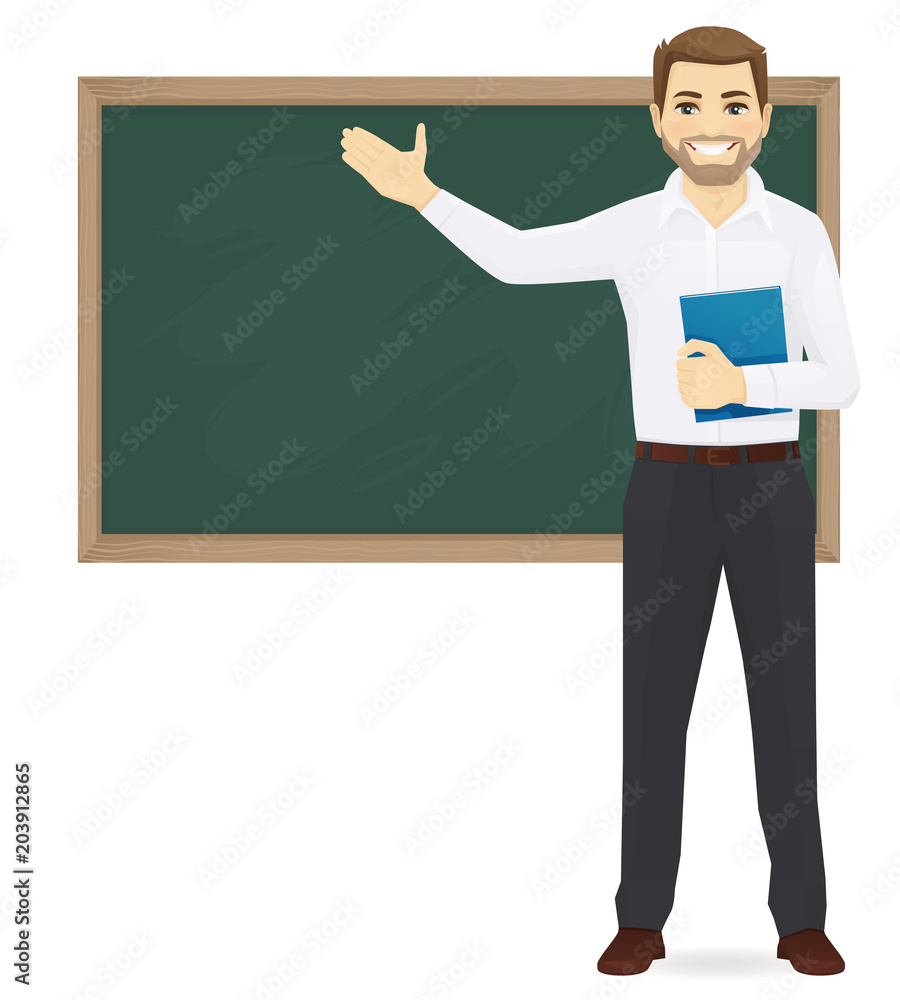 Male teacher at blackboard with copy space showing vector illustration Male teacher at blackboard with copy space showing vector illustration