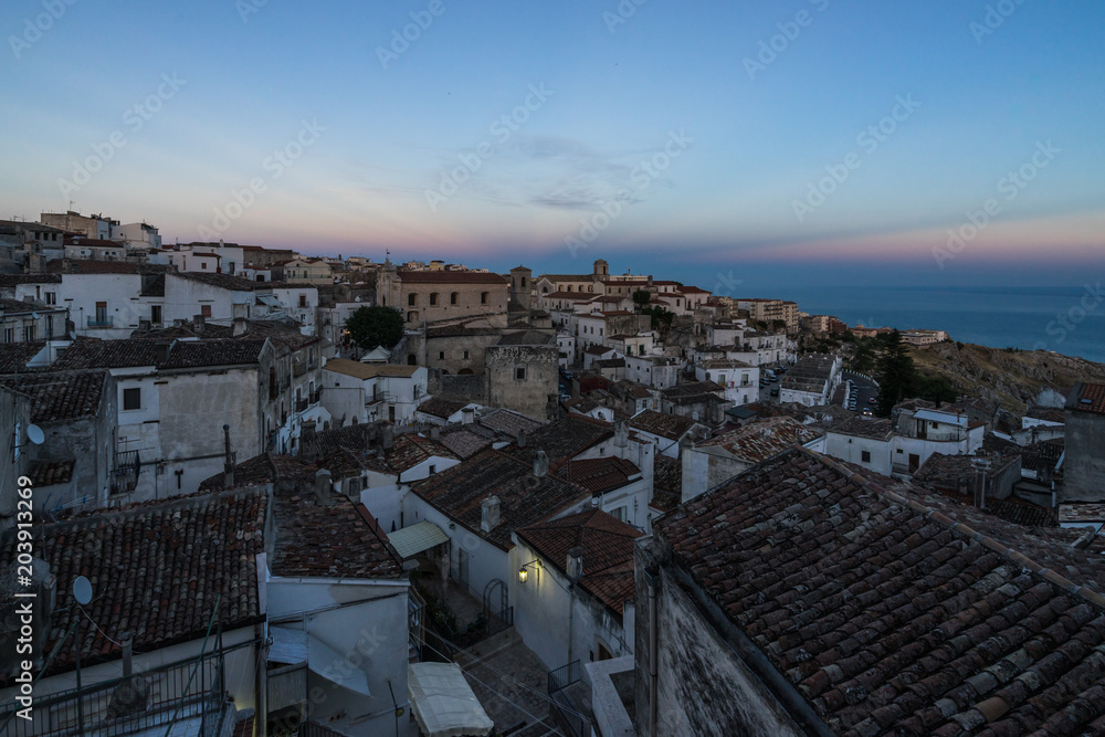 Sunset in Monte Sant'Angelo, a famous town in the Gargano peninsula, Apulia, Italy