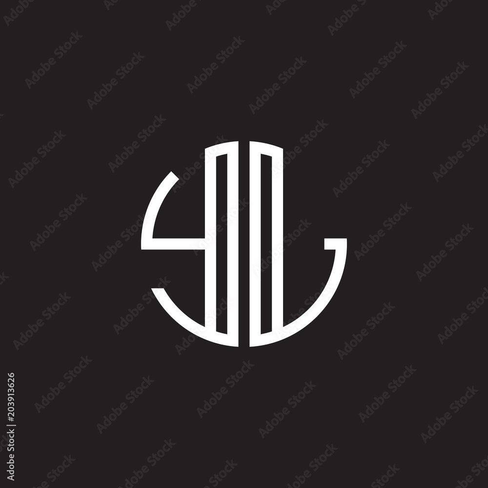 Initial letter YL, minimalist line art monogram circle shape logo, white color on black background Initial letter YL, minimalist line art monogram circle shape logo, white color on black background