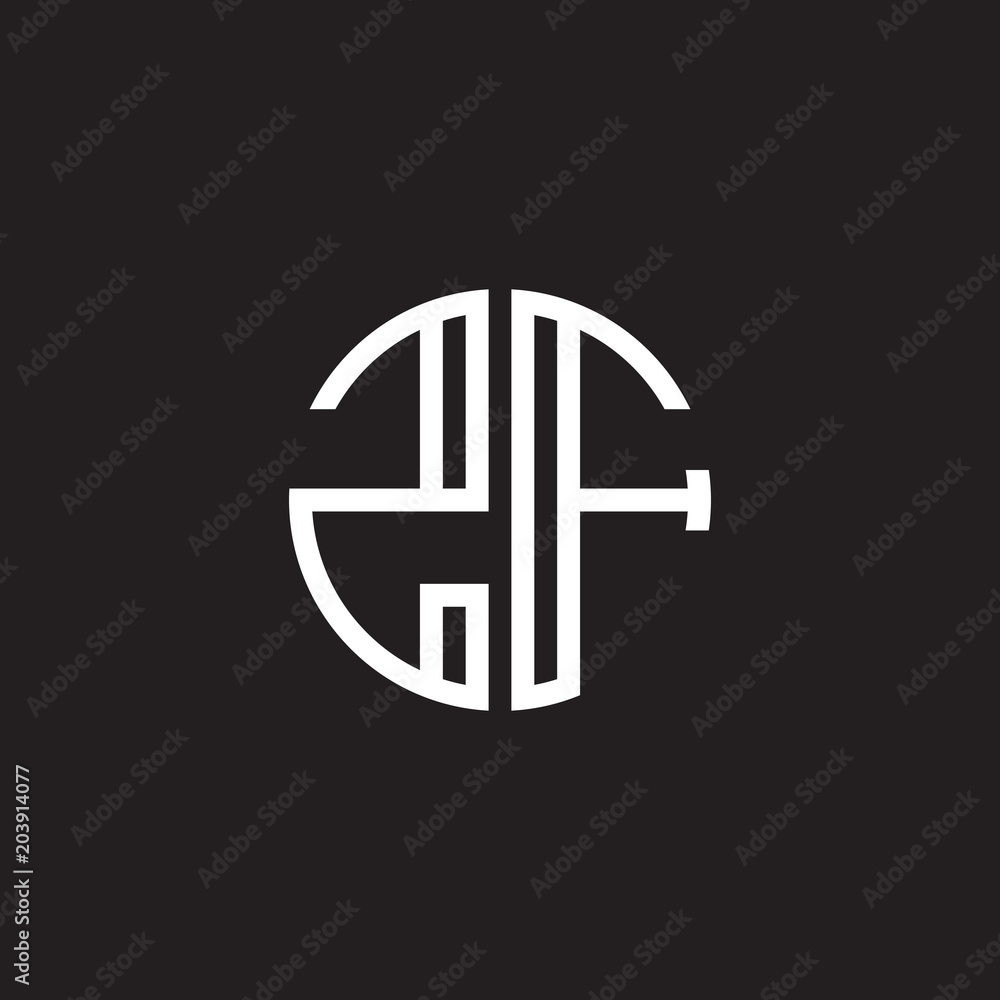 Initial letter ZF, minimalist line art monogram circle shape logo, white color on black background Initial letter ZF, minimalist line art monogram circle shape logo, white color on black background