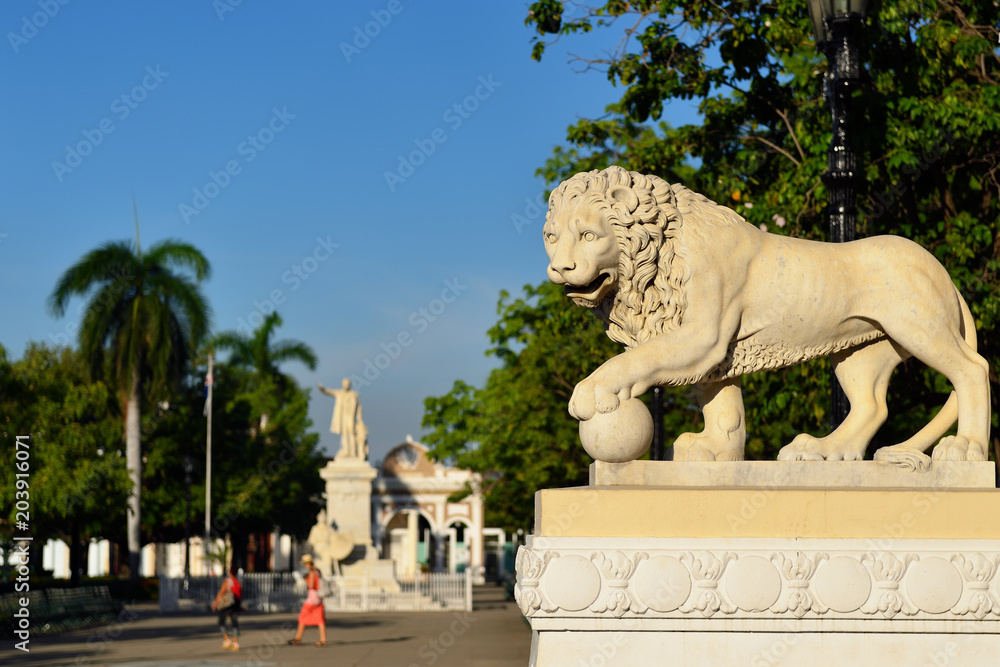 The main square (Plaza de Armas) in the Cienfuegos city on Cuba