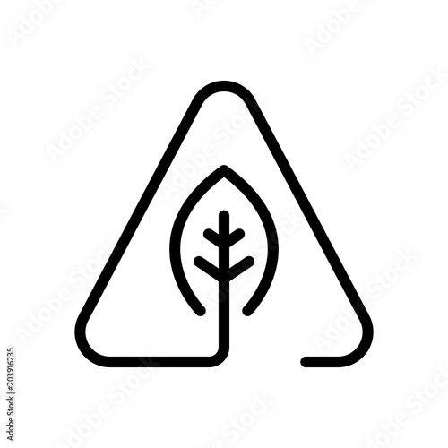 eco leaf in warning triangle. problem with ecology. linear symbol with thin outline. one line style