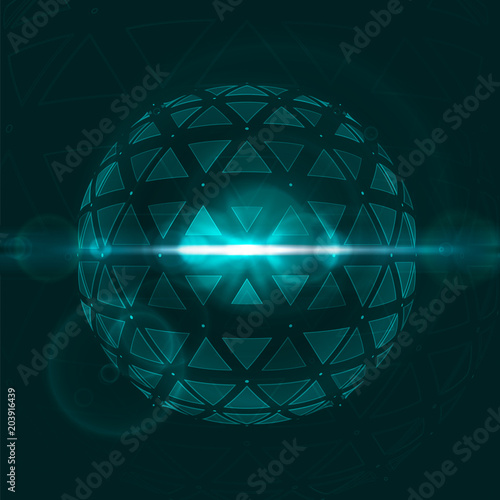 Technology image of globe. Points and triangle shapes constructed the sphere. Graphic concept for your design